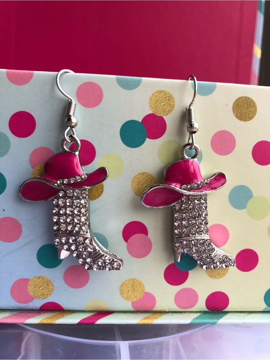 Jewelry - Pink Cowboy Boot Crystal Dangle Earrings